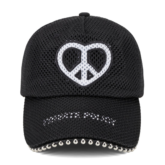 Peace Heart Mesh Denim Cap - Black and White