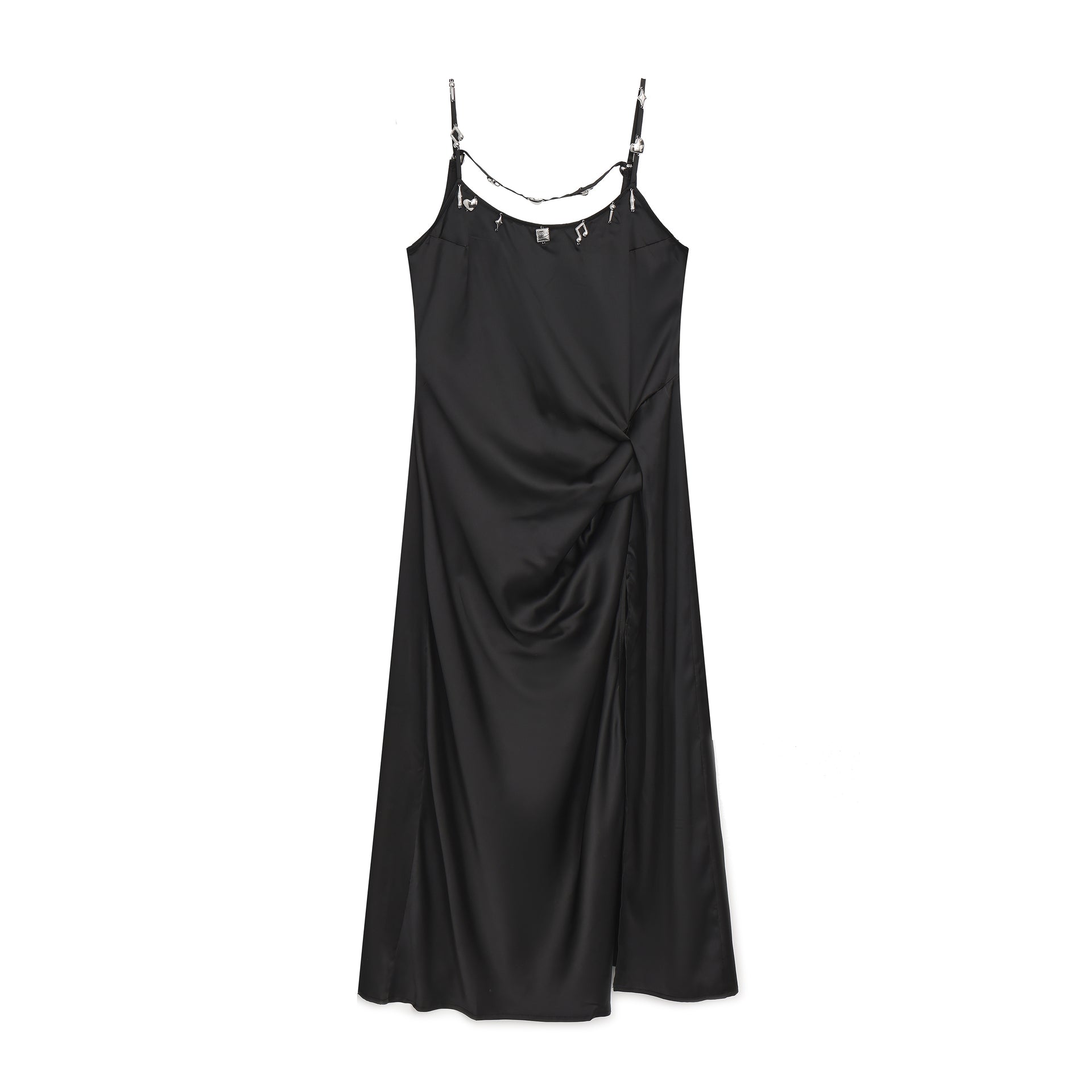 K-Wave Silver Charm Slip Dress - BLACK