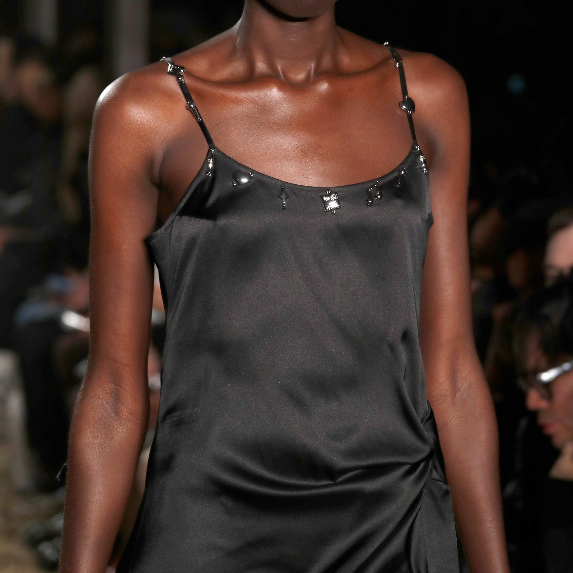 K-Wave Silver Charm Slip Dress - BLACK