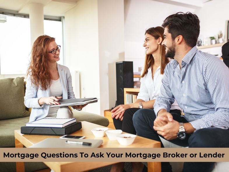 A woman who is a mortgage lender accommodates the couple who were also asking mortgage questions that lead them to a good mortgage deal suited for them.